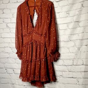 Entro Burgundy with Gold Stars flirty Dress sz med like new